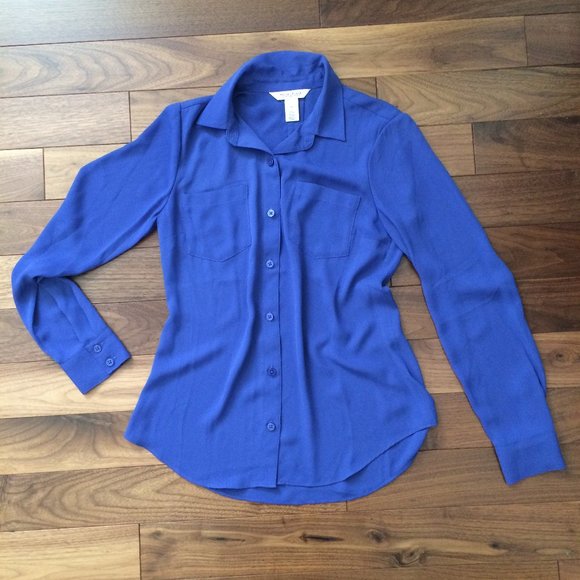 White House Black Market Tops - WHBM Semi-Sheer Blue Button Down Shirt